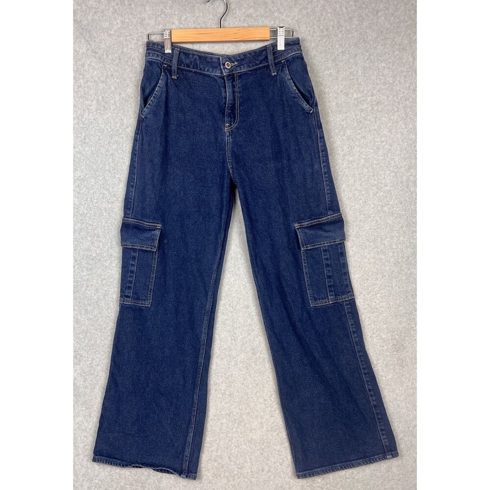 Hollister Baggy Jeans Womens 9R /29 Cargo High Rise Dark Wash Stretchy Denim